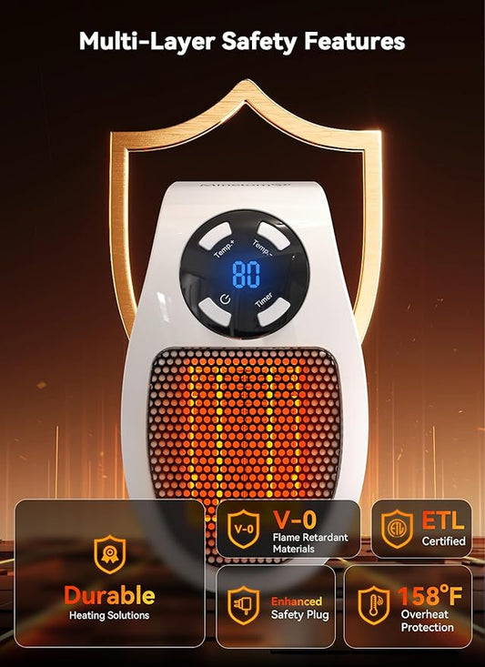 Plug-in Small Space Heater – 450W PTC Ceramic Heater with Remote & LED Display